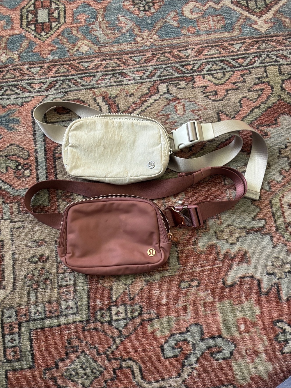 lululemon athletica Dual Mini Belt Bags — Cream & Dusty Rose (sold as set)
